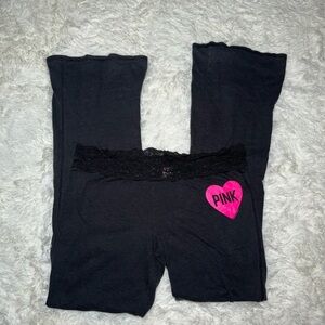 Victoria's Secret Black Pajama Pants with Pink Heart Vtg